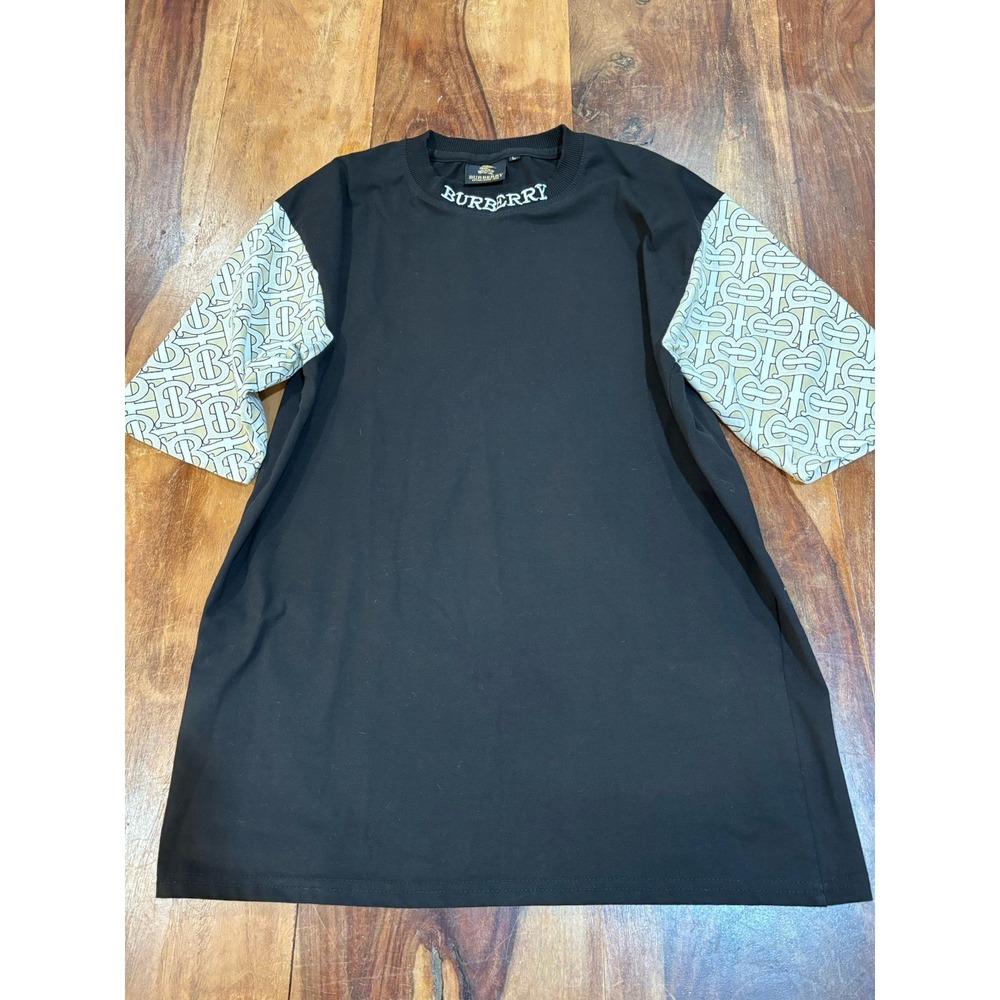 Burberry Black Tee with Beige Monogram Sleeves